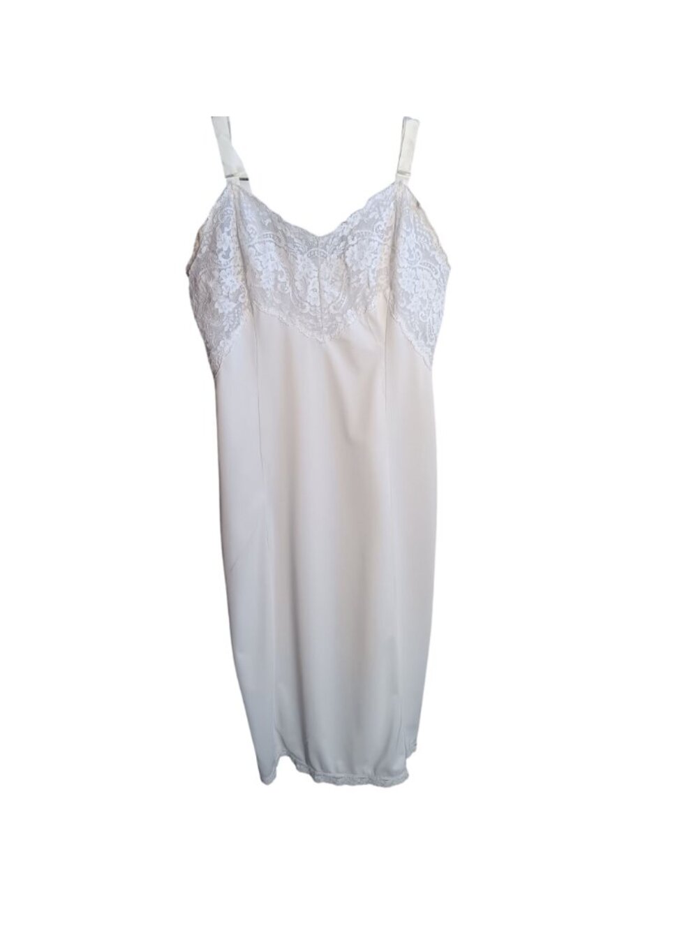 Vintage Full Slip Size 34 Wonder Maid Ivory Lace Trim Nylon Lingerie Non-Cling